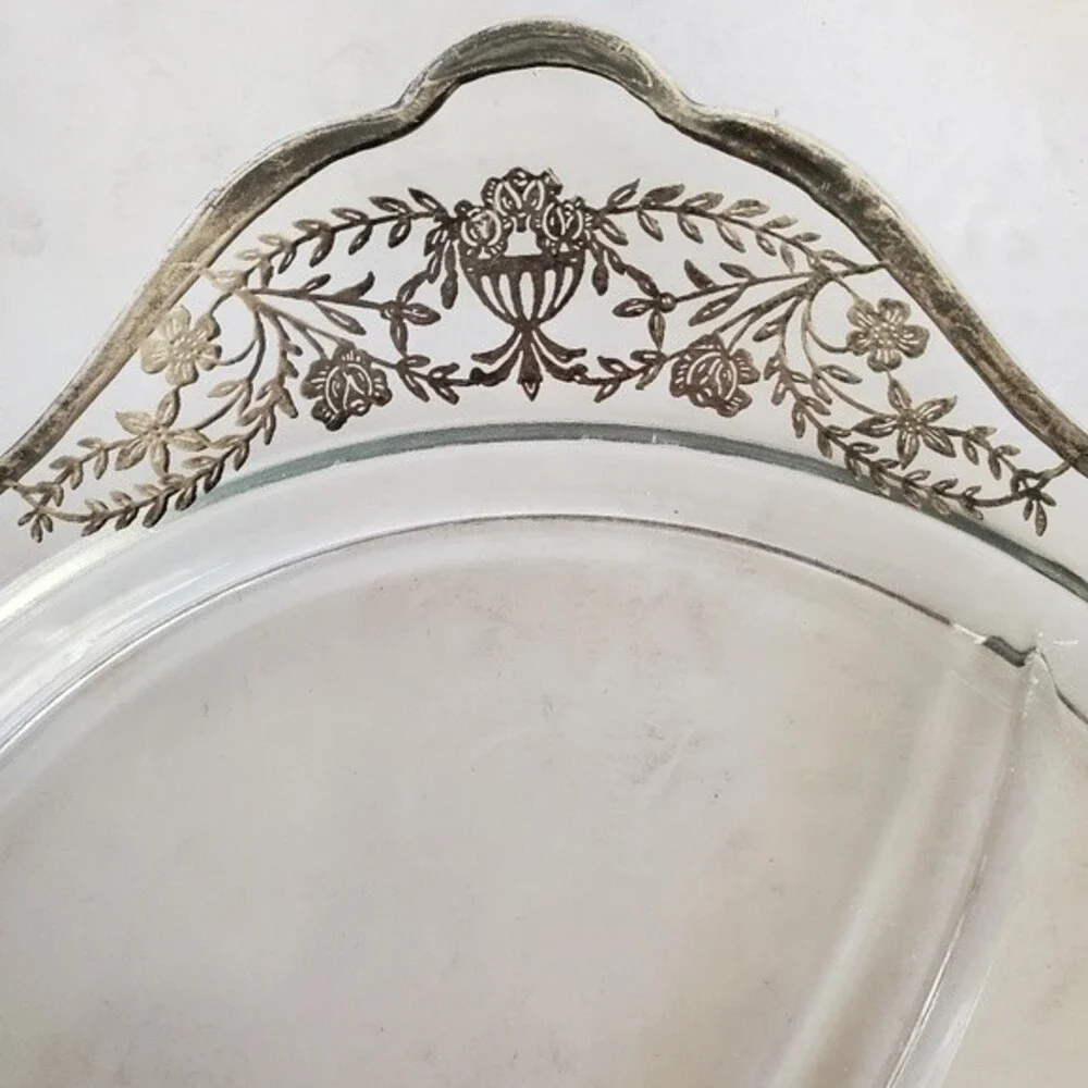 Vintage Imperial Glass Art Deco Silver Overlay Divided Grill Plate 10